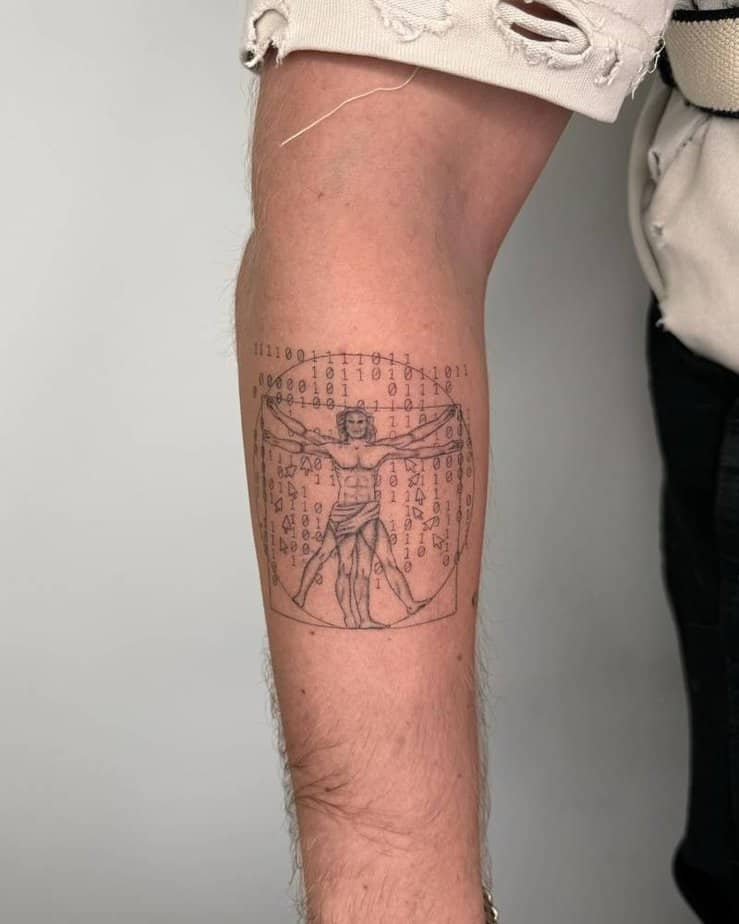 Vitruvian Man forearm tattoo