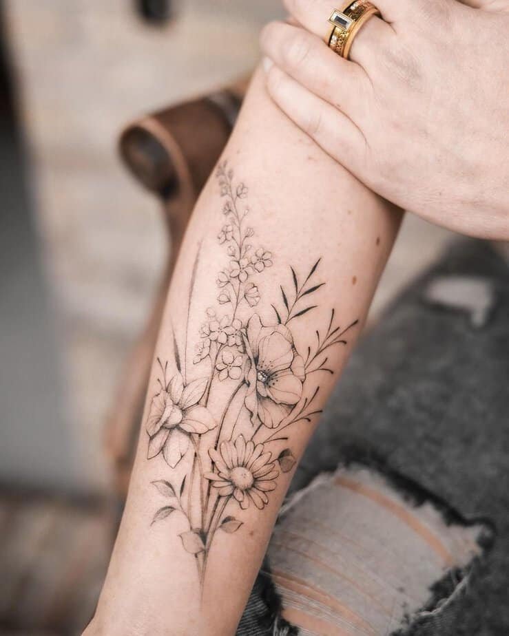 Wildflower bouquet tattoo
